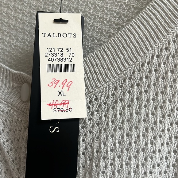 NWT Talbots open stitch light gray button down cardigan size XL NWT Pima cotton - Picture 3 of 6